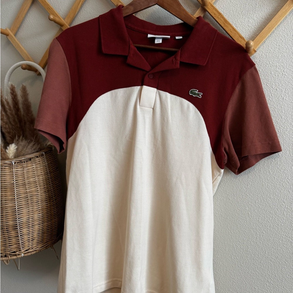 Lacoste Maroon and White Polo Shirt men’s medium